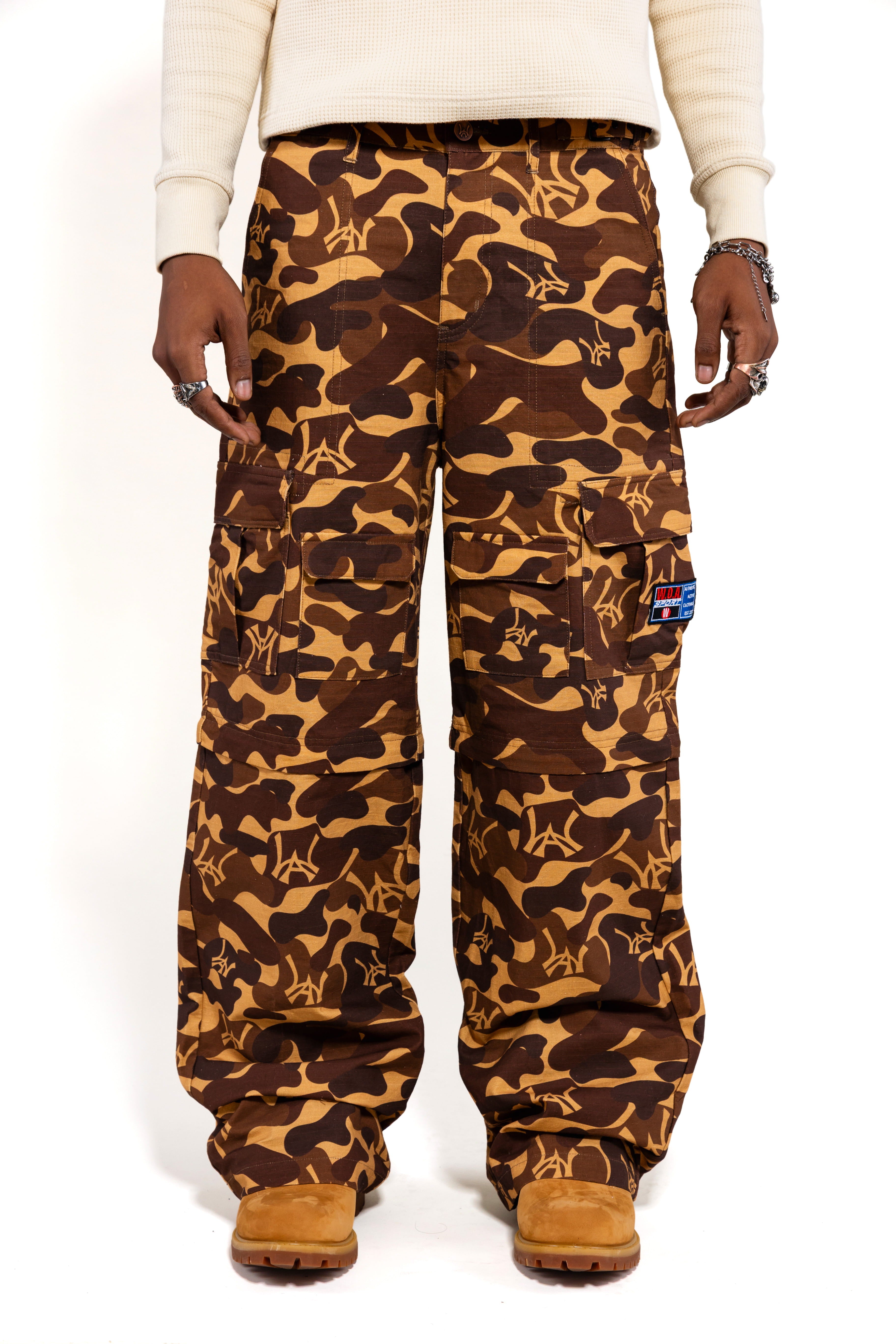 WOA Camouflage pants with a WA brand logo on a white background