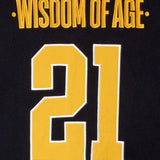 Black Jersey with 'Wisdom of Age' and number '21' in gold on a black background