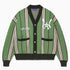 Wisdom Of Age City Cardigan in Sage Green with striped pattern and brand logo on a white background