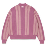 Pink striped sweater with the NY Tough logo on the neck on a white background
