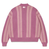 Pink striped sweater with the NY Tough logo on the neck on a white background