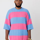 Cable-Knit Short-Sleeve T-Shirt- Cotton Candy