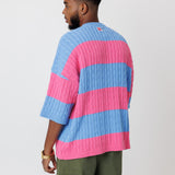 Cable-Knit Short-Sleeve T-Shirt- Cotton Candy