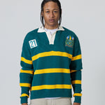 Front View Of A Male Model wearing The Wisdom Of Age Knit Rugby Sweater.