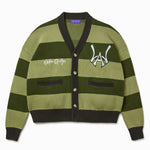 Wisdom of age 2024 olive green striped cardigan front