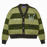 Wisdom of age 2024 olive green striped cardigan front