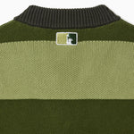 Wisdom of age 2024 olive green striped cardigan back logo