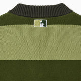 Wisdom of age 2024 olive green striped cardigan back logo