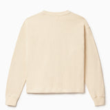 Rear view of the Wisdom Of Age knit thermal shirt in cream.