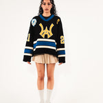Female model Wearing The Wisdom Of Age Hockey Jersey - Static Shock