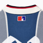 Close up on the collar of the Wisdom Of age knitted soccer jersey grey stripe