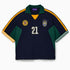 Wisdom Of Age Knit Soccer Jersey Rio. Black Knitted Soccer jersey with yellow accents and a logo on a white background