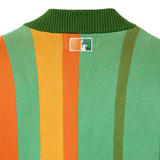 Closer look at the back of the sweater with an embroidered square patch below the nape of the neck and collar. The patch contains the upper half of the Statue of Liberty in a "NY Tough" inspired logo.