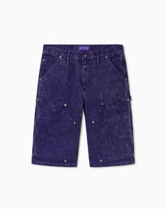 WOA Canvas Carpenter Shorts in Purple with WOA brand label on a white background