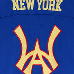 Close up of the rear of the Wisdom Of Age Knit Football Jersey in Giant Blue