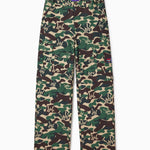 Camouflage pants with a WA logo on a white background