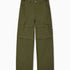 Olive Green cargo pants with multiple pockets on a white background