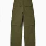 Olive Green cargo pants on a white background