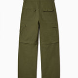 Olive Green cargo pants on a white background