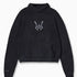 Wisdom of Age Knit Hoodie in Black. Waffle knit texture with the WA symbol in the chest of the hoodie. Kangaroo pocket and embroidered right sleeve with brand name.