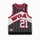 Wisdom Of Age Empire Basketball Jersey Black Pinstripe front view with WOA letter and jersey number 21 on white background